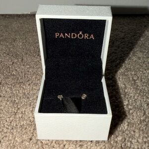 Pandora Sterling Silver Heart Stud Earrings with Pandora Cream Jewelry Box